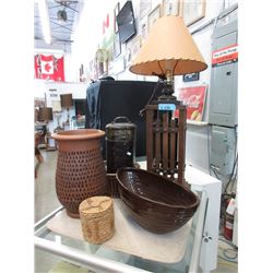 Craftsman Style Lamp, Large Pottery Vase, & More