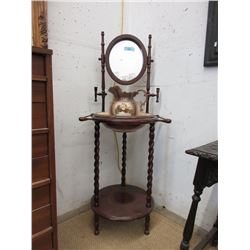 Wood Wash Stand with Jug and Basin