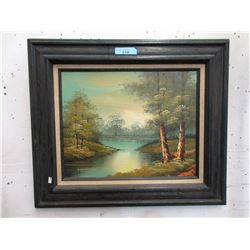 Vintage Oil On Canvas Greenwood Painting