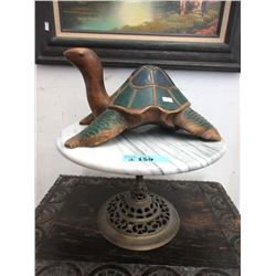 Marble Top Cake Stand & Carved Wood Turtle