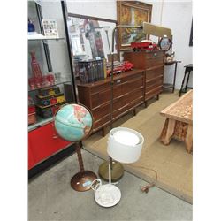 Globe on Stand, Lamp and Floor Lamp