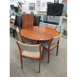 Teak Dining Table with 2 Leaves & 4 Chairs