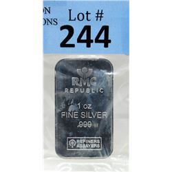 1 Oz Republic Metals Corp .999 Silver Bar