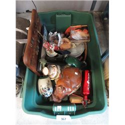 Tote of Assorted Household Goods and Collectables