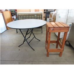 42" Diameter Folding Table & 30" Wood Stool