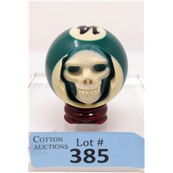 #14 Billiard Ball with Carved Skull on Stand