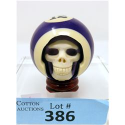 #12 Billiard Ball with Carved Skull on Stand