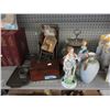 Image 1 : Vintage Clock, Mahogany Box, 9" Figurines and More