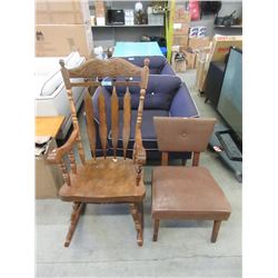 Vintage Side Chair & Large Wood Rocking Chair