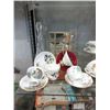 Image 2 : Shelf Lot of Teacups, Crystal Decanters & More