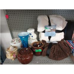 2 Blanket Throws, Bean Pots, Cookie Jar & More