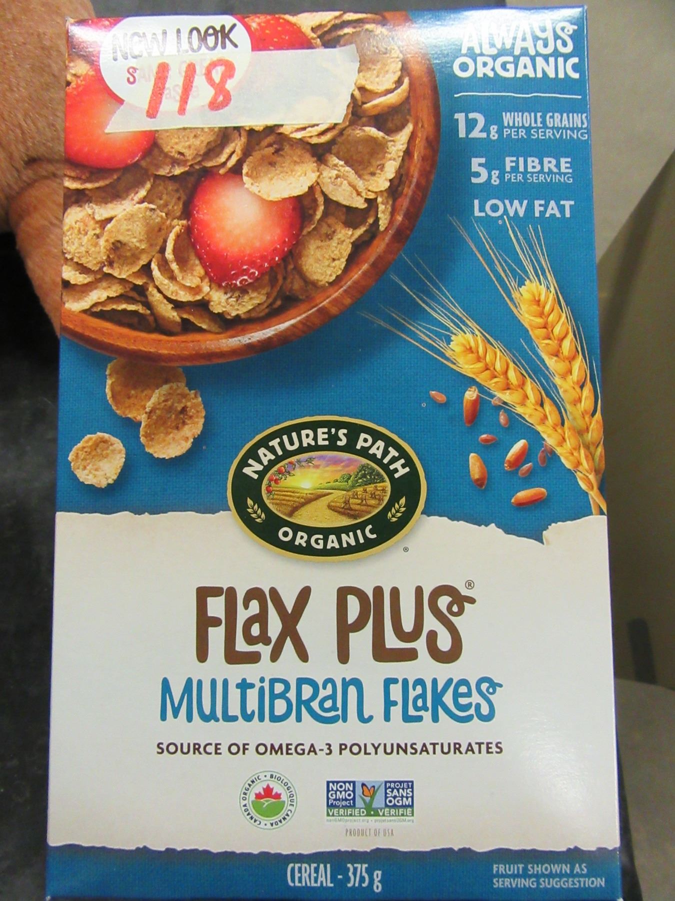 NATURES PATH ORGANIC FLAX PLUS MULTIBRAN FLAKES CEREAL (375 G) PER BOX