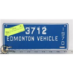 VINTAGE 1970 EDMONTON LICENSE PLATE.