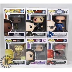LOT OF 6 ASSORTED FUNKO POP VINYL FIGURES.