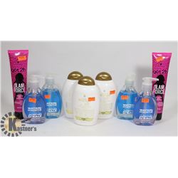 BAG OF SHAMPOO, HAND SOAP AND HAIR GEL,