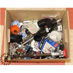 BOX OF ASSORTED PLUMBING SUPPLIES