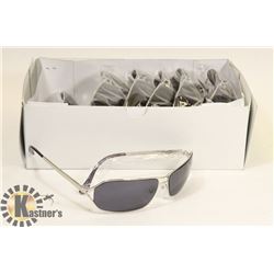 BOX OF AVIATOR STYLE SILVER FRAMED SUNGLASSES