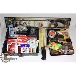 FLAT OF FISHING ITEMS WILD RIVER