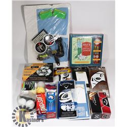 FLAT OF NEW GOLF ITEMS GLOVES,