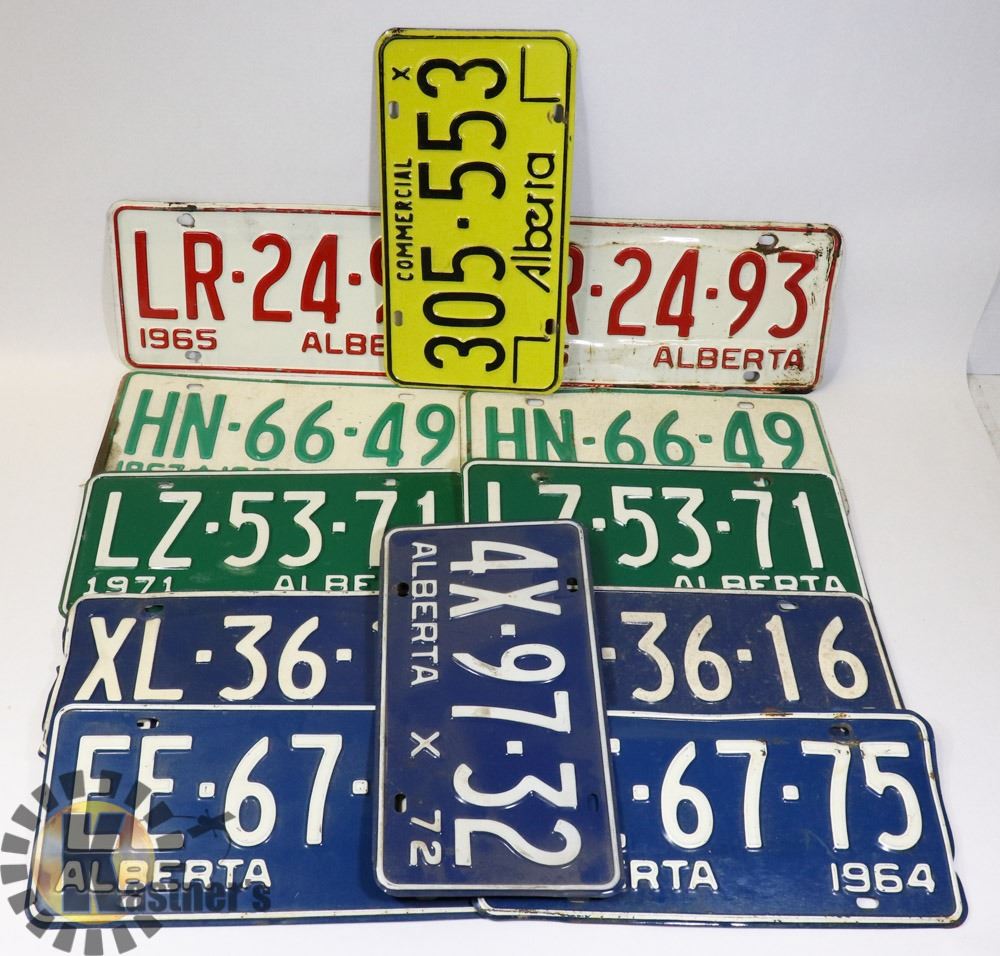 FLAT W/ 12 ASSORTED VINTAGE ALBERTA LICENSE PLATES Kastner Auctions