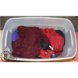 TOTE OF NEW KNITTED SCARFS, TOQUES & MORE!