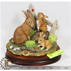 RABBIT FAMILY SCULPTURE BY ANDREA W/ WOODEN