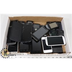 FLAT OF CELL PHONES, UNTESTED. IPHONE, SAMSUNG