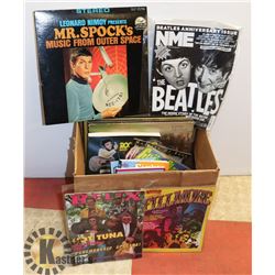 BOX OF LP'S AND ROCK MAGAZINES