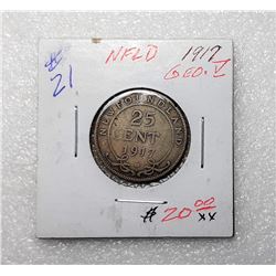 20)  NEWFOUNDLAND 1917 25 CENT SILVER