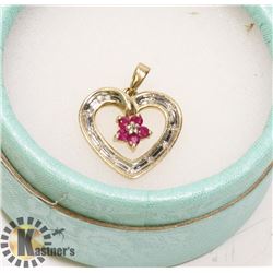 10K GOLD DIAMOND RUBY HEART PENDANT