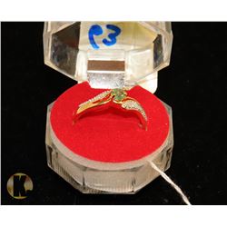 #63-GREEN EMERALD & CZ RING SIZE 10