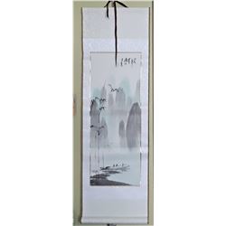 12)  ASIAN SILK ON PAPER SCROLL PICTURE