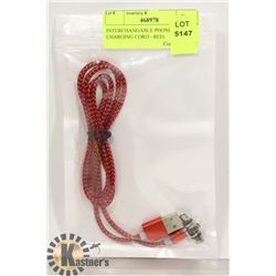 INTERCHANGEABLE PHONE CHARGING CORD - RED,
