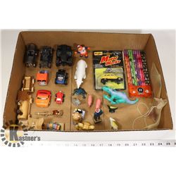 FLAT OF NEW, USED AND COLLECTABLE TOYS