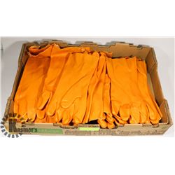 FLAT OF ORANGE RUBBER GLOVES