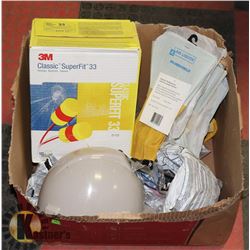 BOX OF WELDING GLOVES , EAR PLUGS ETC.