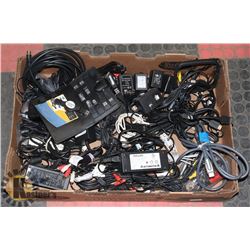 LARGE FLAT FULL OF AC ADAPTER CORDS,