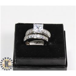 STERLING SILVER WEDDING SET WITH CZ, SIZE 7.5