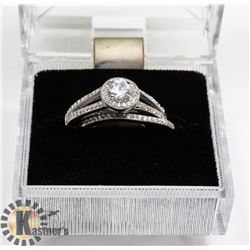 STERLING SILVER WEDDING SET WITH CZ, SIZE 7.5