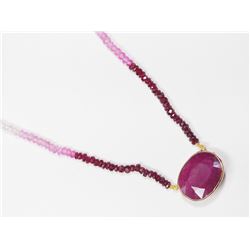 29) 14K YELLOW GOLD RUBY & SAPPHIRE PENDANT