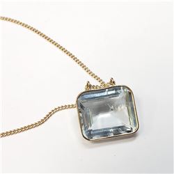 24) 10K YELLOW GOLD AQUAMARINE PENDANT NECKLACE,