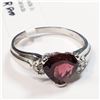 Image 4 : 26) 10K WHITE GOLD GARNET & DIAMOND RING,