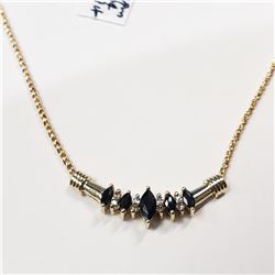 23) 10K YELLOW GOLD SAPPHIRE & DIAMOND NECKLACE,