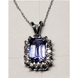 3) 14K WHITE GOLD TANZANITE & DIAMOND HALO PENDANT