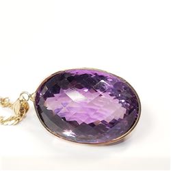 19) 14K YELLOW GOLD AMETHYST PENDANT WITH CHAIN,