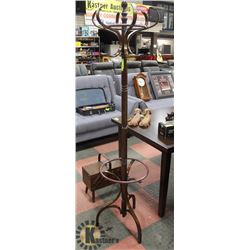 WOOD COAT TREE WITH SWIVEL TOP & UMBRELLA HOLDER