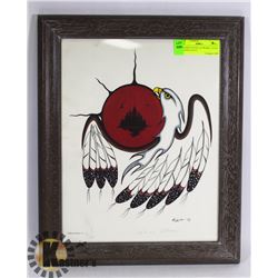 FRAMED NATIVE ARTWORK, LTD ED 144/494 & SIGNED,