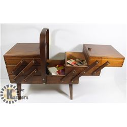 ACCORDION STYLE SEWING BOX WITH CONTENTS