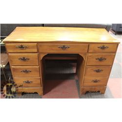 MAPLE DESK WITH 9 DRAWERS 48.5" X 20" X 31"