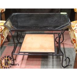 METAL & GLASS SIDE TABLE WITH TILE SHELF 25" X 16"